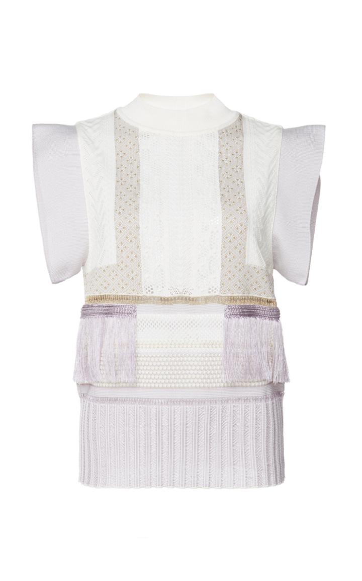 Mame Kurogouchi Fringe Jacquard Knit Sleeveless Top