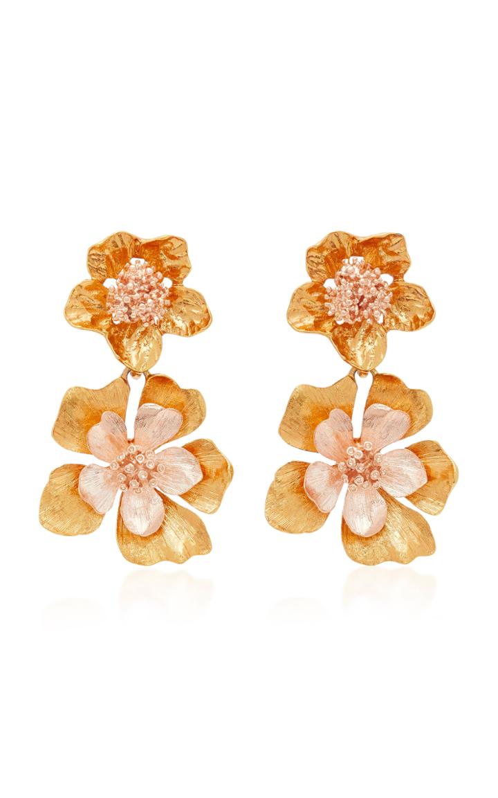 Oscar De La Renta Bold Gold-tone Flower Drop Earrings