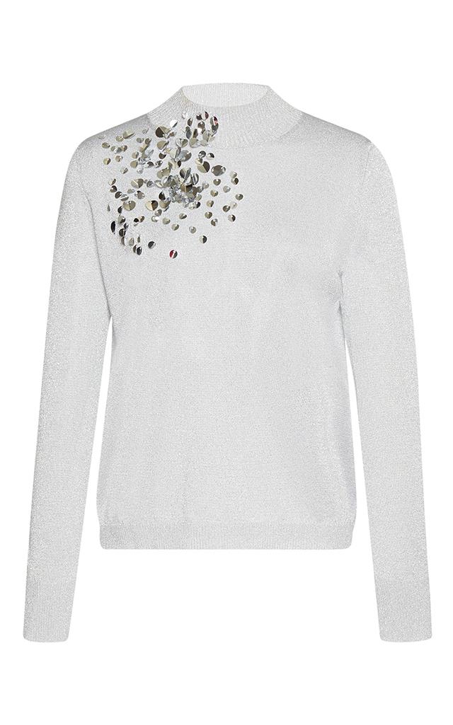 Delpozo Sequin-embroidered Mock Neck Top