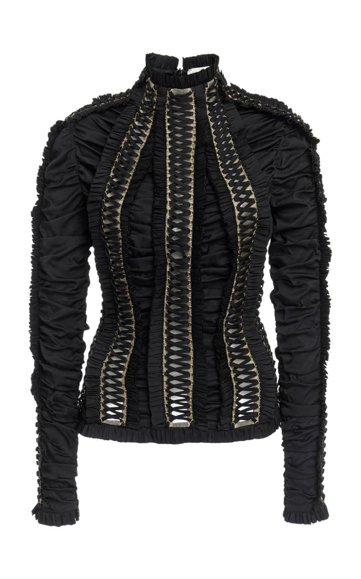 Zimmermann Espionage Ruched Lace-detailed Silk Top