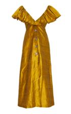 Christine Alcalay Ruffle Accented Silk Midi Dress