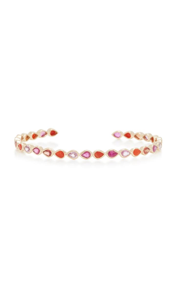 She Bee 14k Gold Coral Ruby And Sapphire Bangle