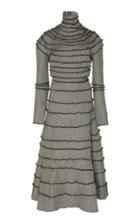 Maison Rabih Kayrouz Virgin Wool Chevron Frill Midi Dress