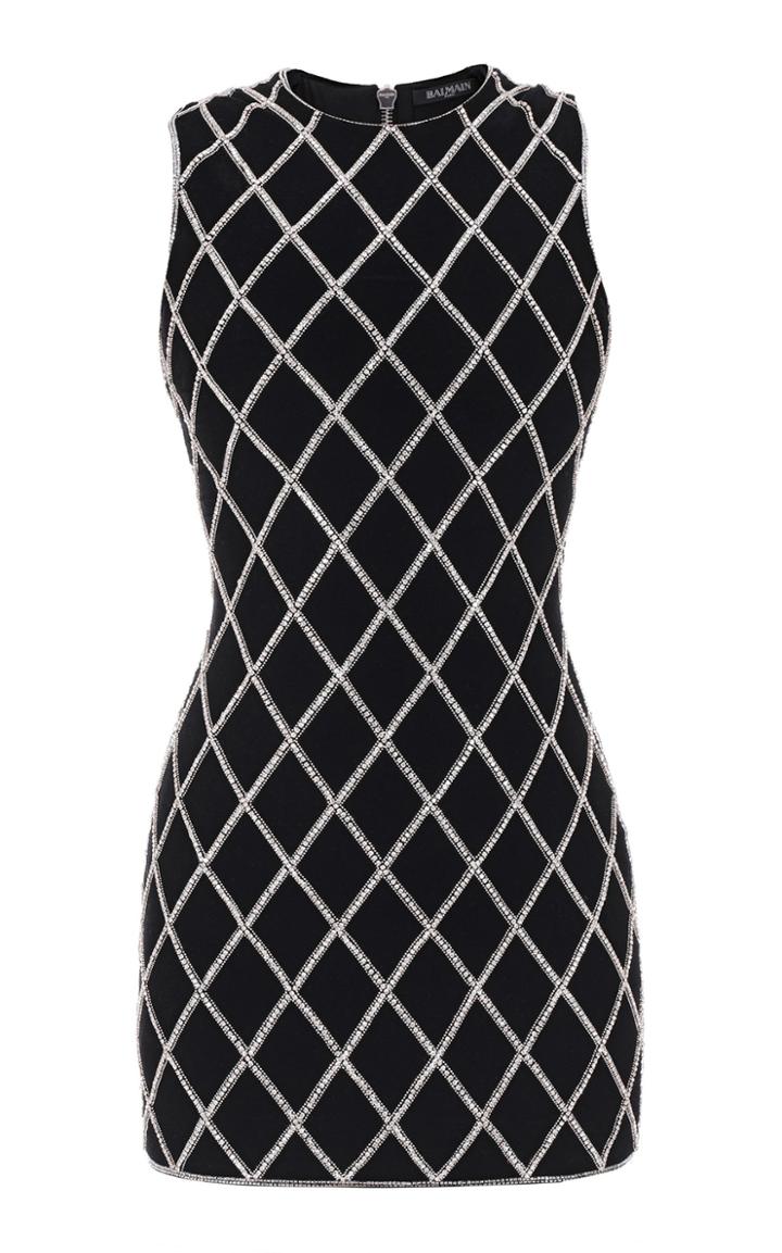 Balmain Grid Embroidered Sequin Velvet Dress