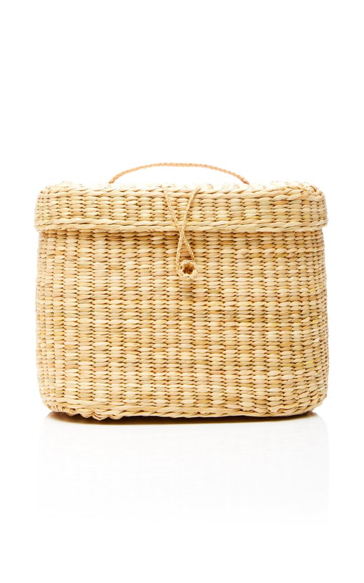 Nannacay Kiki Large Leather-trimmed Woven Raffia Backpack