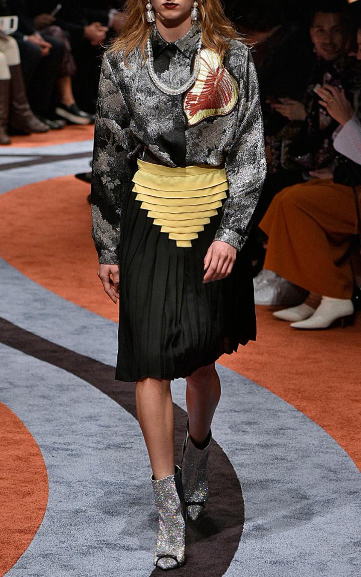 Marco De Vincenzo Printed Satin Pleated Intarsia Skirt