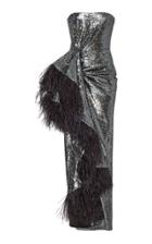 Prabal Gurung Feathered Sequin Drape Gown