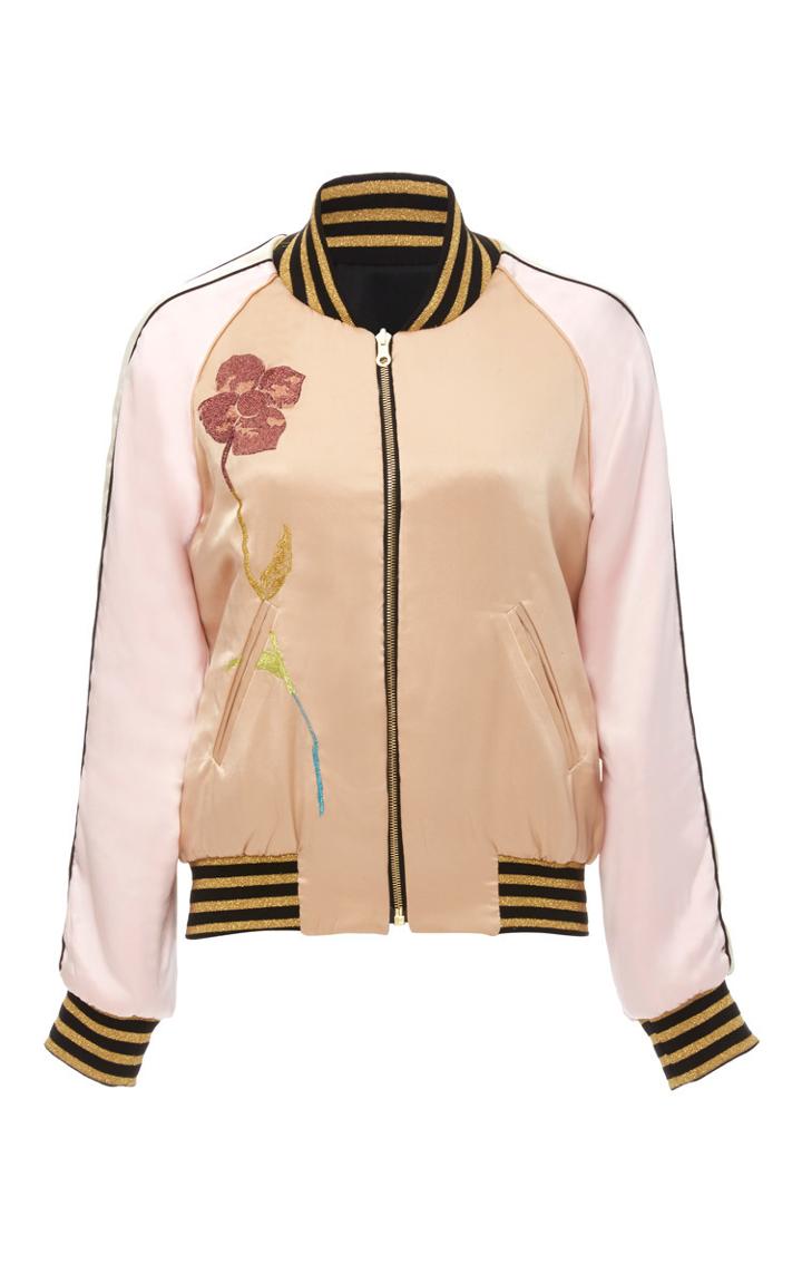 Cynthia Rowley Silk Charmeuse Reversible Bomber