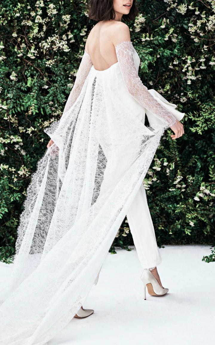 Carolina Herrera Lourdes Strapless Chantilly Lace Jumpsuit With Sweetheart Neckline And Bow Belt