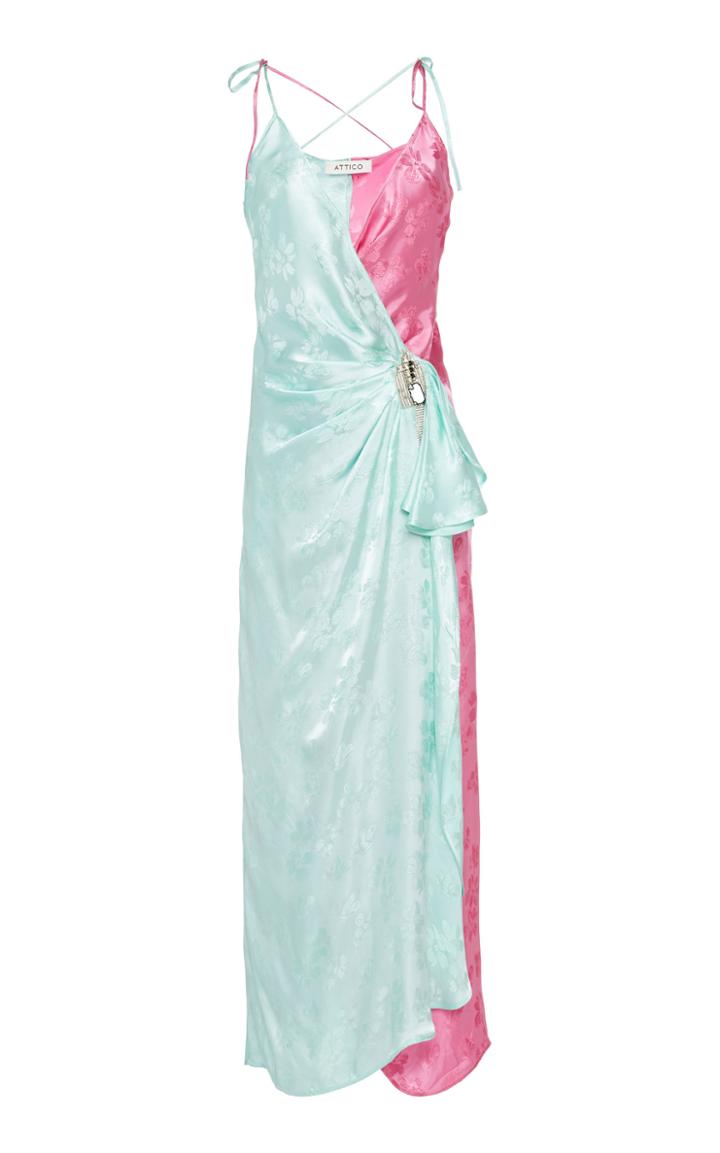 Attico Draped Two-tone Floral-jacquard Midi Dress