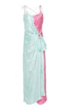 Attico Draped Two-tone Floral-jacquard Midi Dress