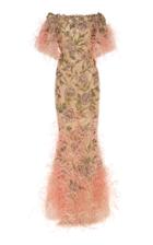 Marchesa Sequin And Feather-embellished Tulle Gown