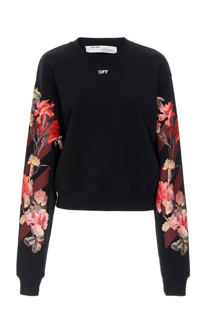 Off-white C/o Virgil Abloh Flower Cotton Crop Crewneck