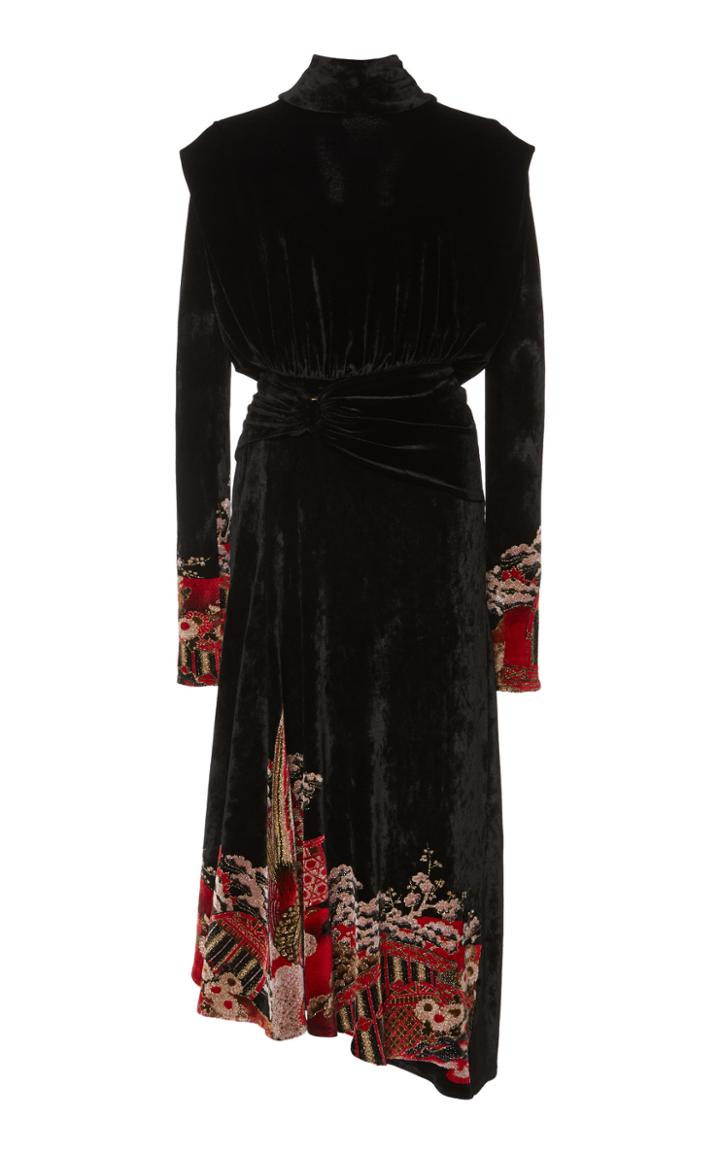 Paco Rabanne Asymmetric Lurex-embroidered Velvet Dress