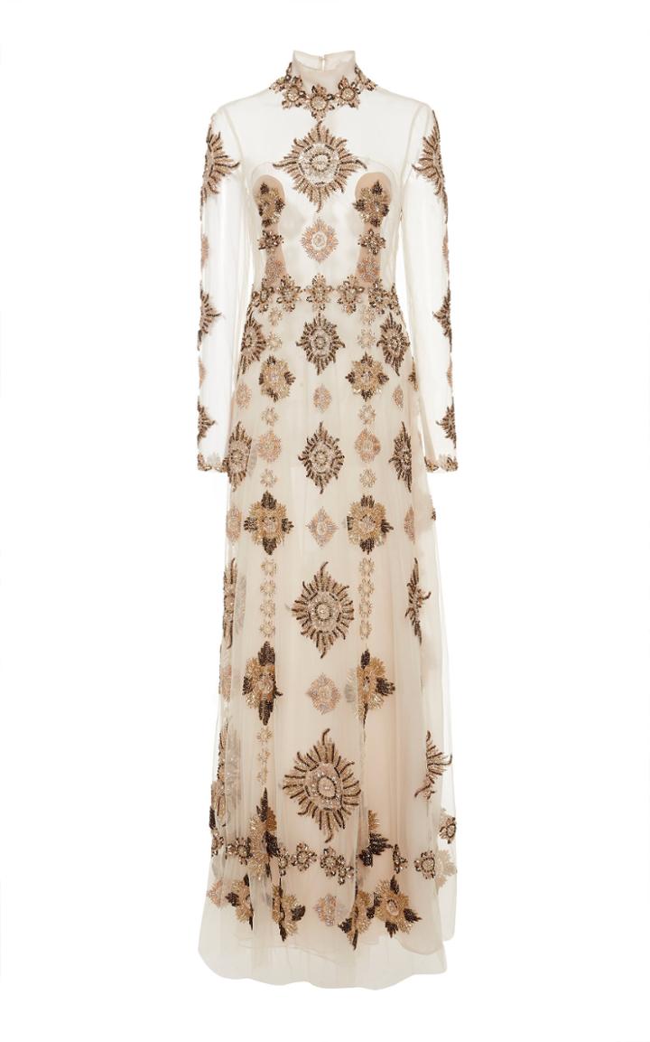 Cucculelli Shaheen Medallion Beaded Silk Organza Dress