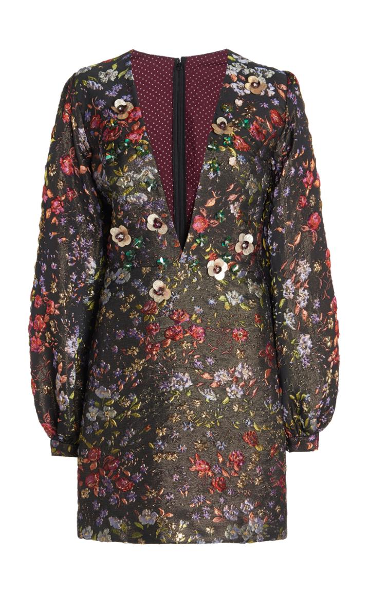 Moda Operandi Costarellos Renna Embellished Floral Brocade Mini Dress