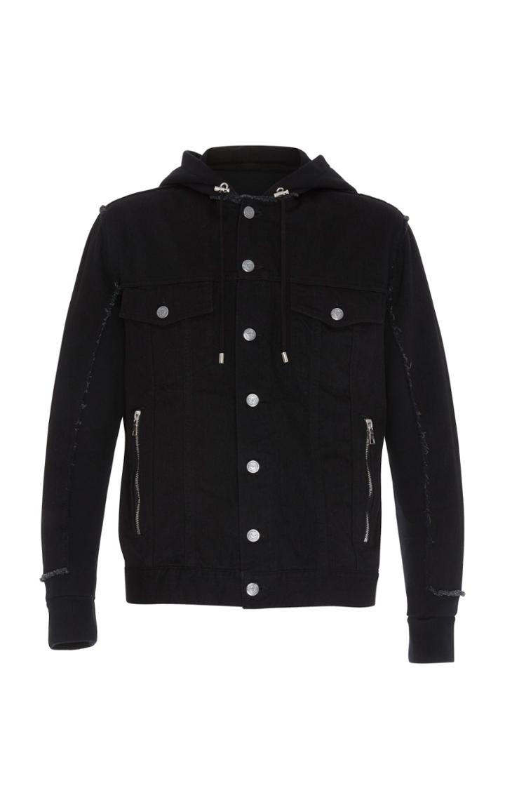 Balmain Hooded Denim And Jersey Jacket