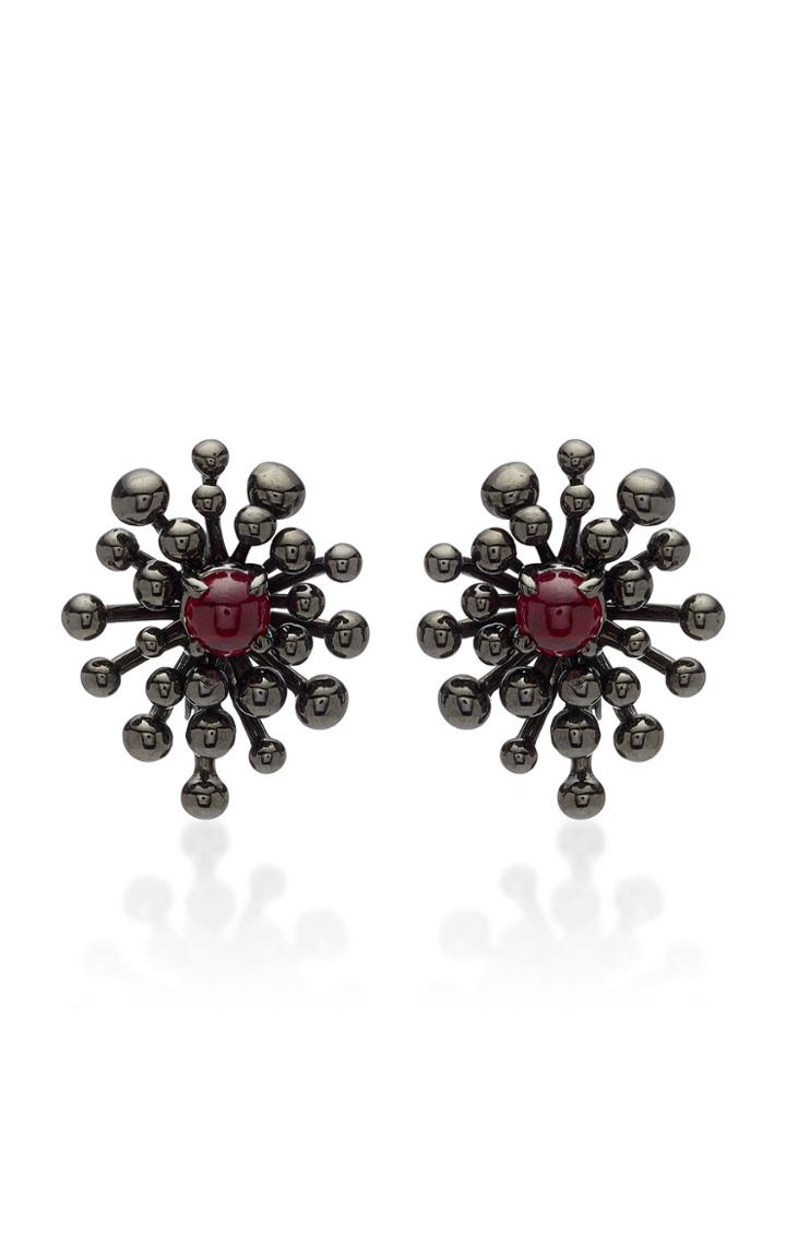 Vram Nocturne Rhodium-plated 18k Gold Ruby Earrings