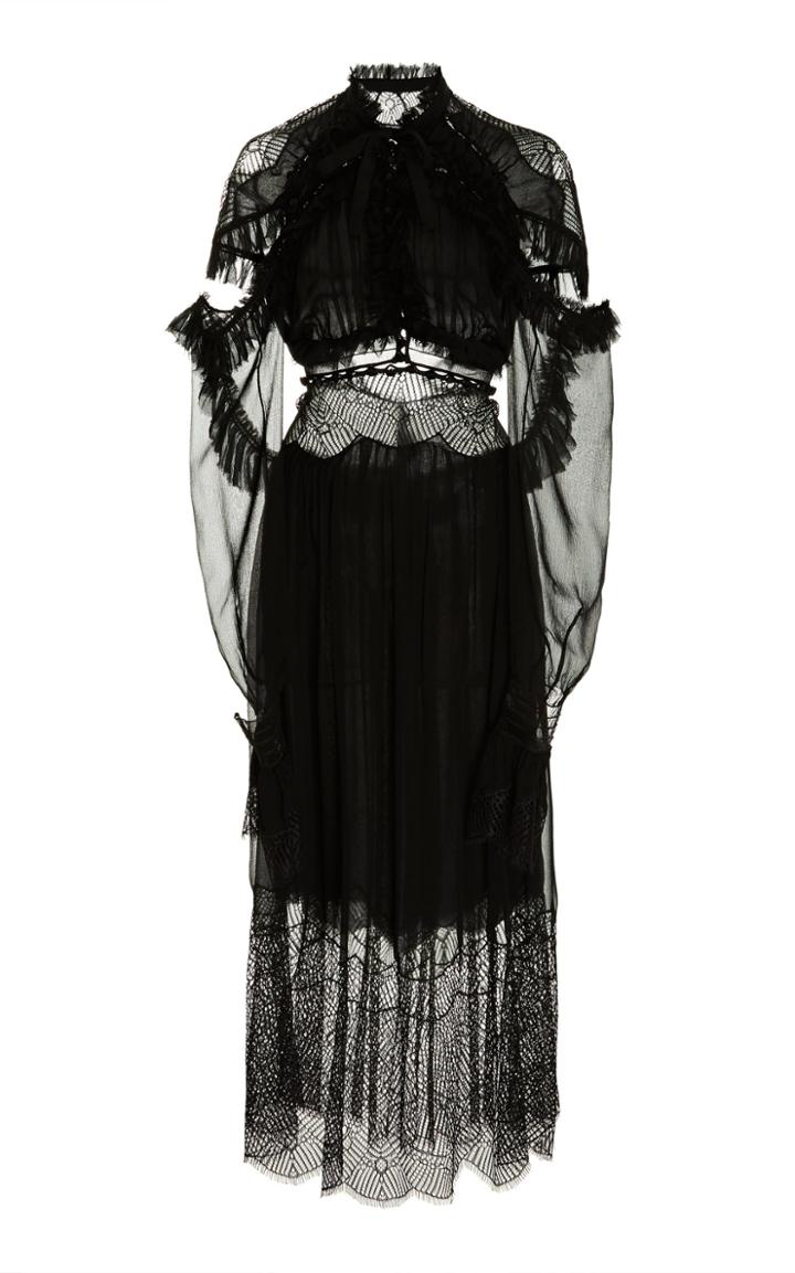 Jonathan Simkhai Chiffon Lace Long Sleeve Ruffle Dress