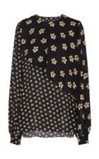 Oscar De La Renta Long Sleeve Blouse With Large Ruffle Overlay