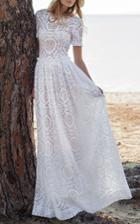 Costarellos Short Sleeve Cotton Lace Gown