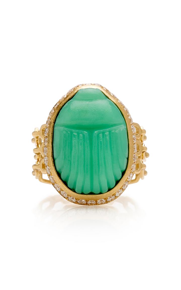 Lito Chrysoprase Scarab And White Diamond Ring