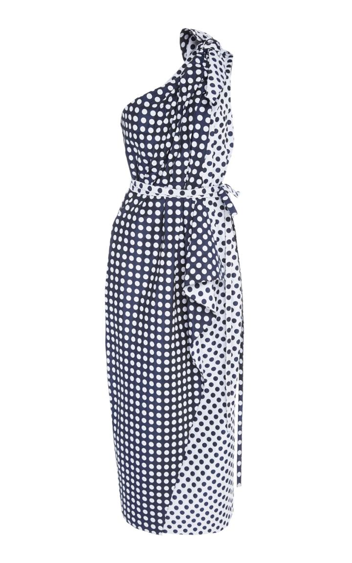 Carolina Herrera One Shoulder Ruffle Midi Dress