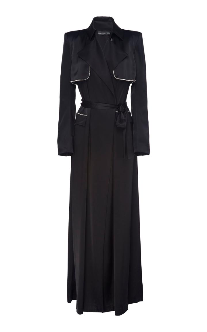 David Koma Crystal-trimmed Belted Satin Trench