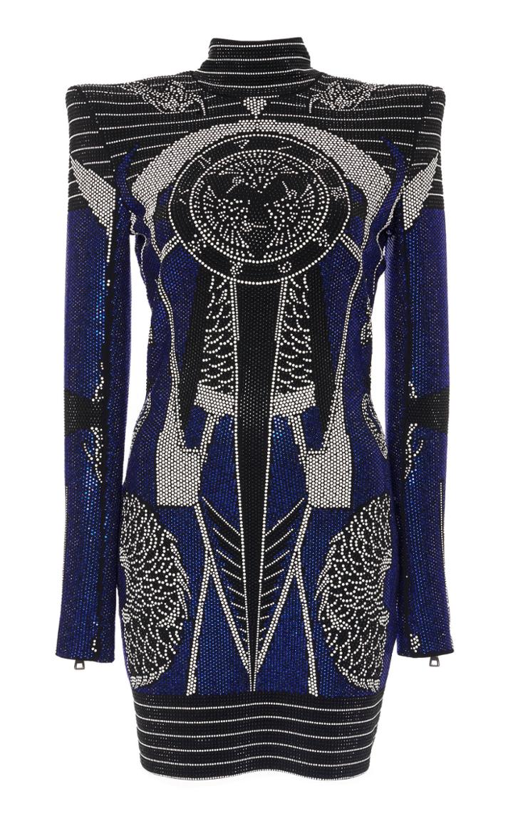 Balmain High Neck Printed Cady Dress
