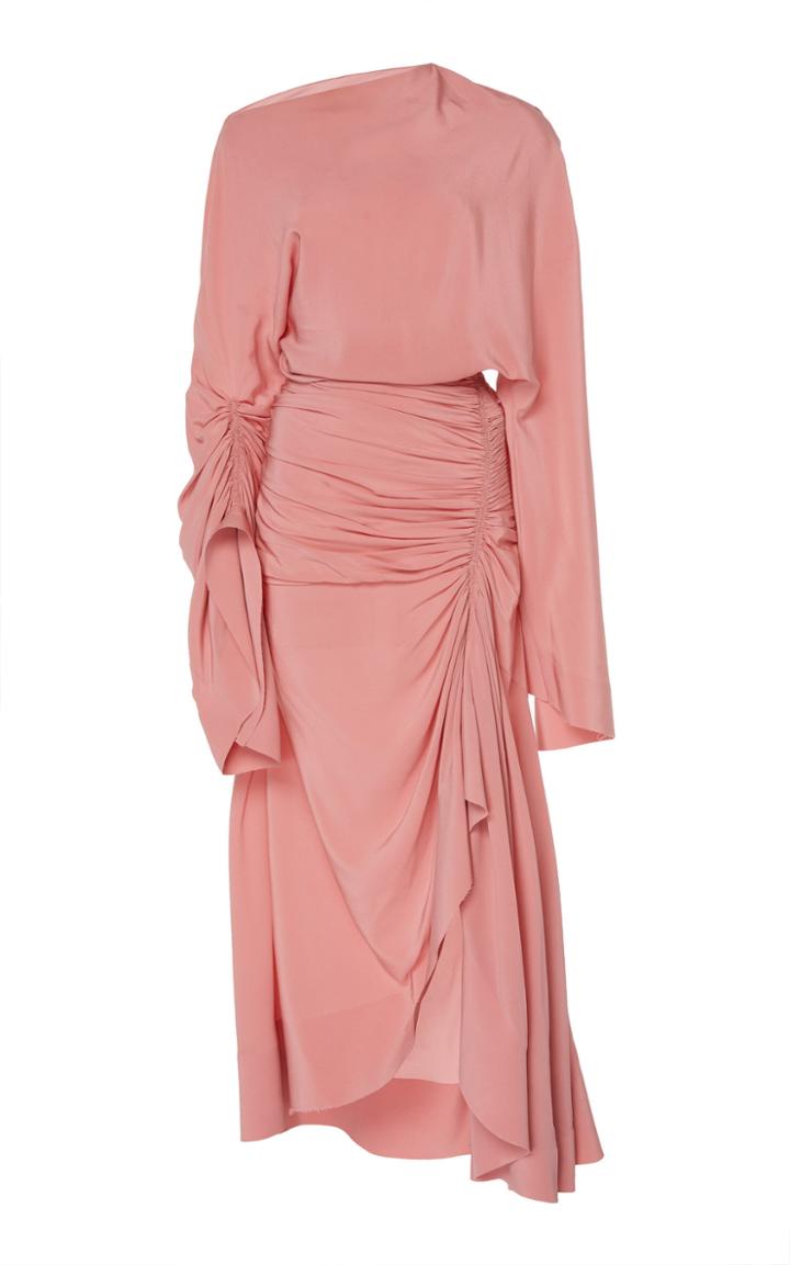 Mugler Asymmetric Ruched Silk Dress