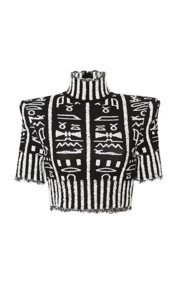 Balmain Hieroglyph Cropped Boucl Top