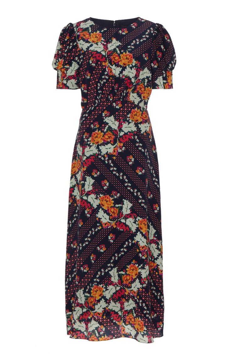 Saloni Bianca Patterned Silk-georgette Midi Dress