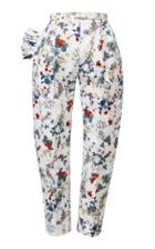 Anouki Textured White Multicolor Flower Print Cropped Pants