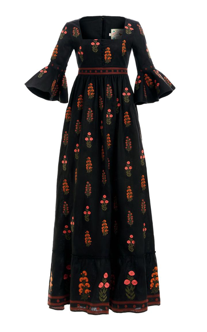 Moda Operandi Agua By Agua Bendita Ambar Dahlia-embroidered Linen Maxi Dress