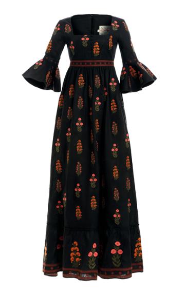 Moda Operandi Agua By Agua Bendita Ambar Dahlia-embroidered Linen Maxi Dress