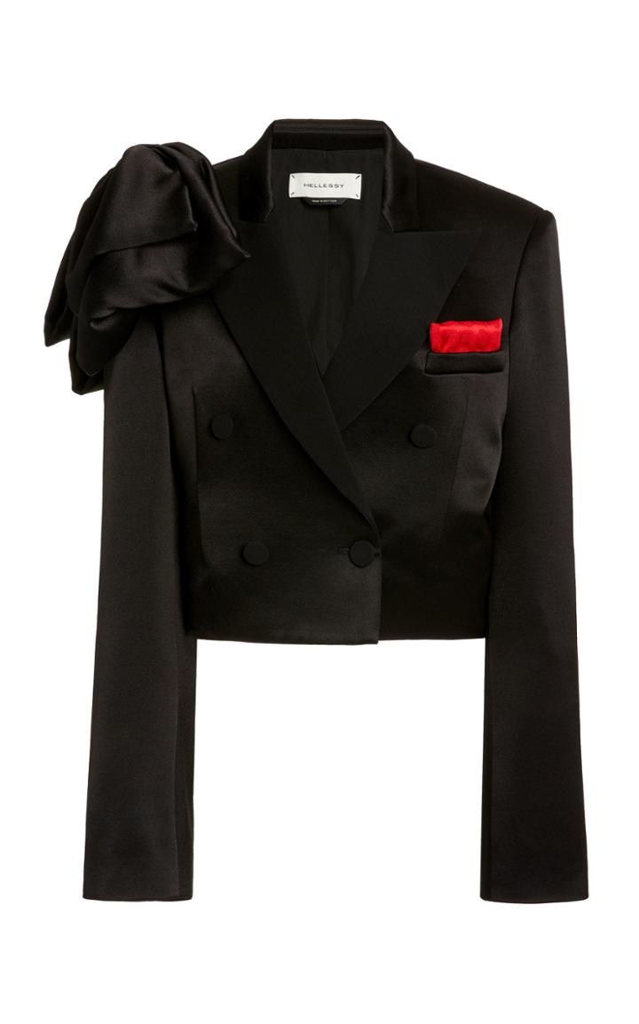 Hellessy Walsh Bow-detailed Satin-crepe Double-breasted Blazer