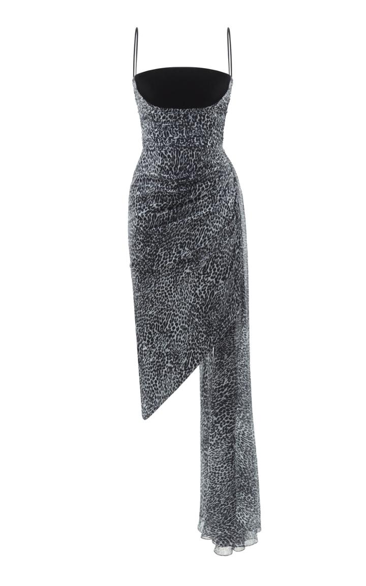 Rasario Draped Leopard Print Chiffon And Velvet Gown