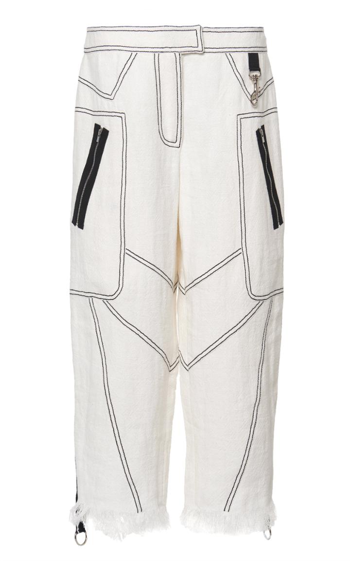 Andrew Gn Contrast Stitch Fringed Culottes