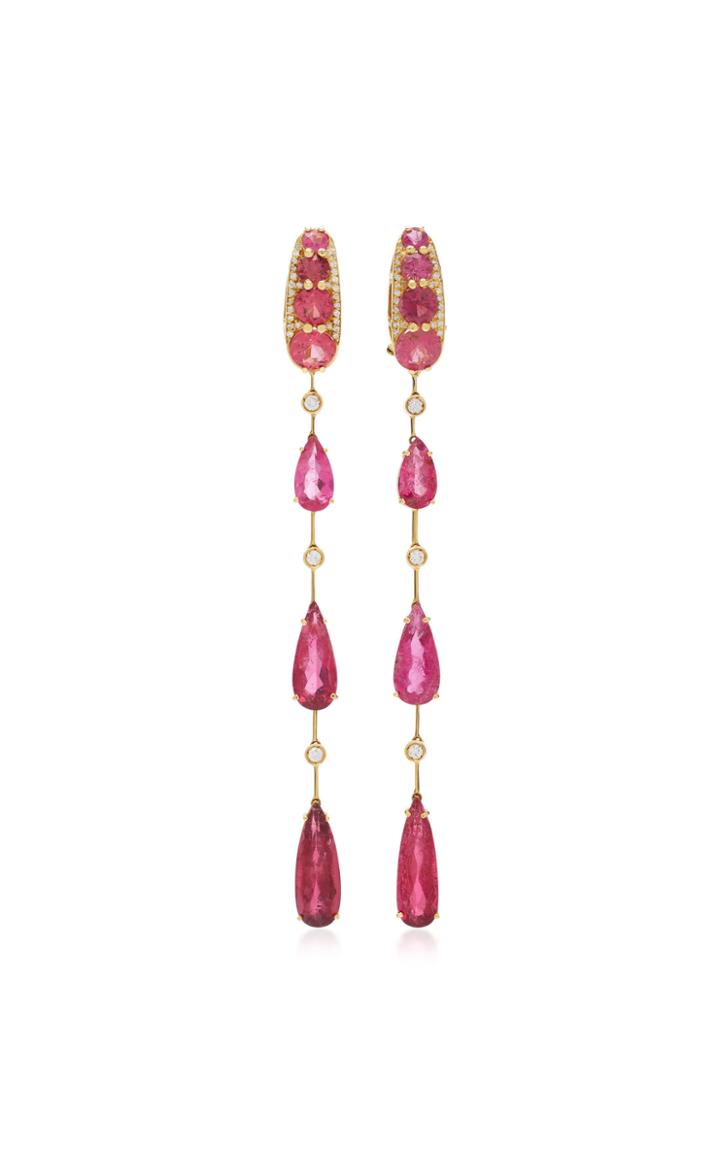 Carol Kauffmann Amazonia 18k Gold Pink Tourmaline And Diamond Earrings