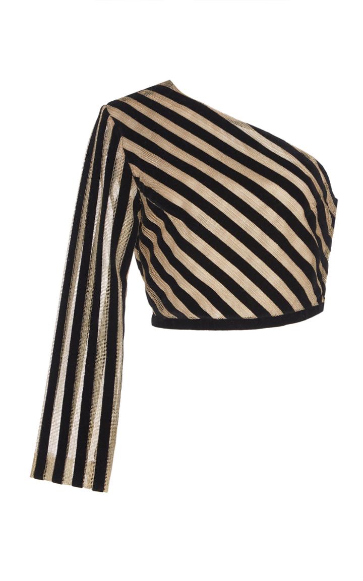 Sandra Mansour Striped Velvet One Shoulder Top