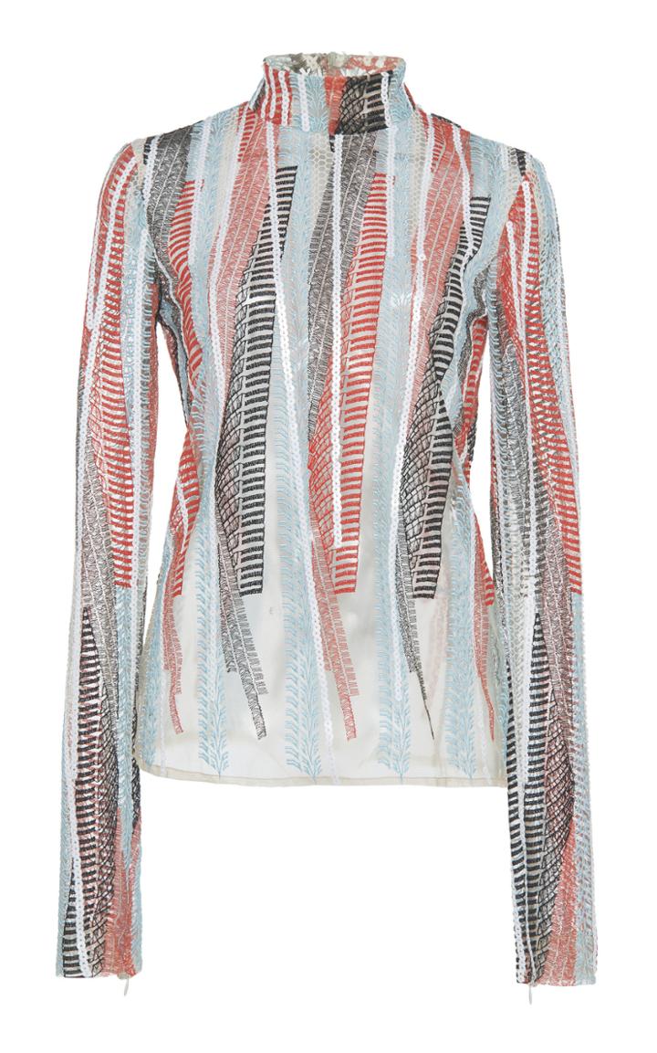 Giambattista Valli Sequined Embroidered Tulle Turtleneck