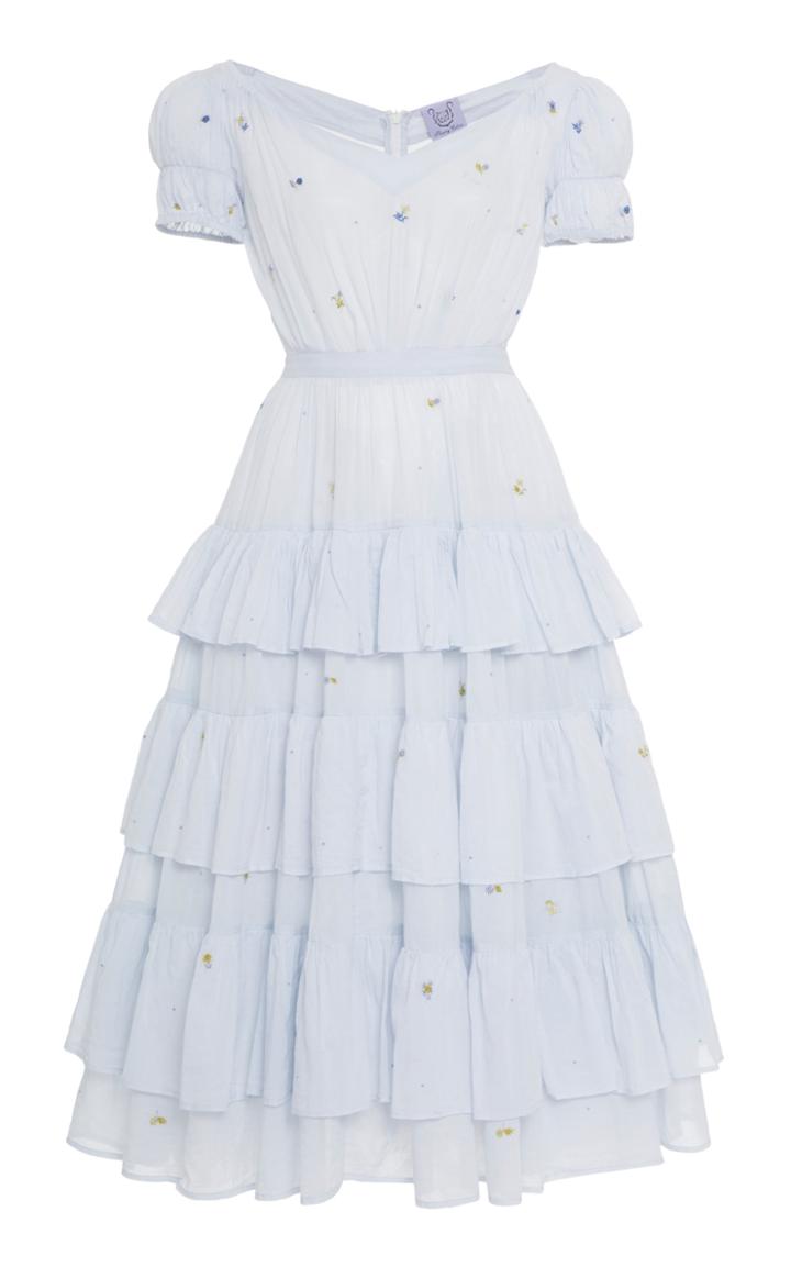 Moda Operandi Thierry Colson Visconti Embroidered Cotton Midi Dress Size: Xs