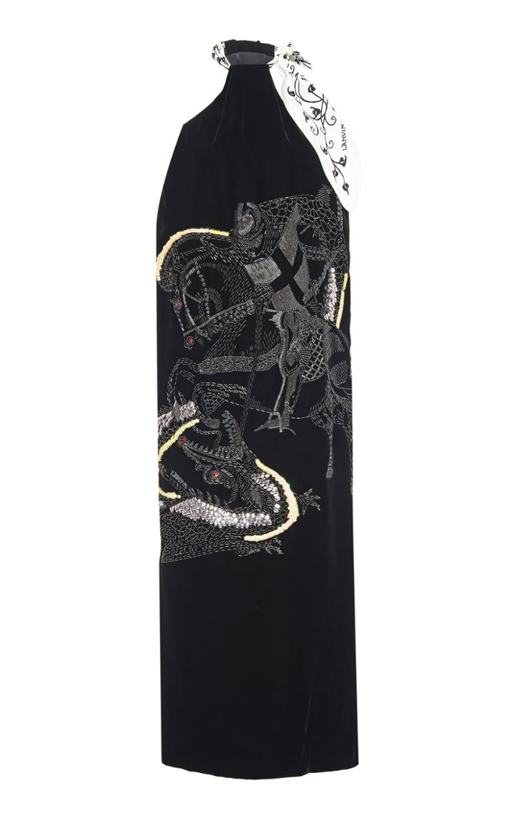 Lanvin Embellished Velvet Halterneck Midi Dress