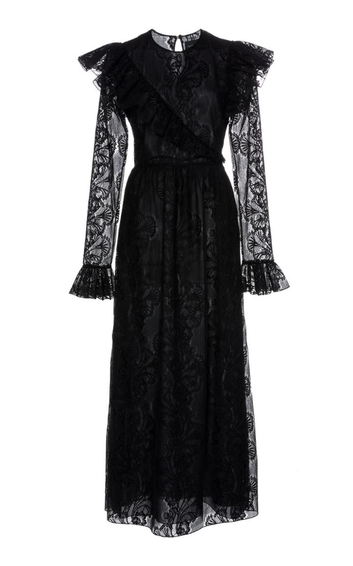 Giambattista Valli Long Sleeve Chantilly Lace Midi Dress