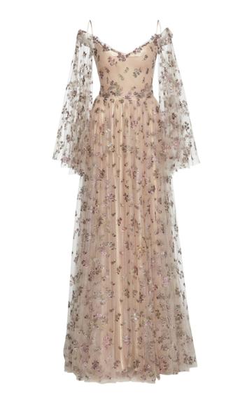 Luisa Beccaria Embroidered Tulle Ramage Long Dress