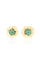 Mahnaz Collection Limited Edition 18k Gold And Emerald Flower Earrings By Trabert & Hoeffer- Mauboussin C.1940.