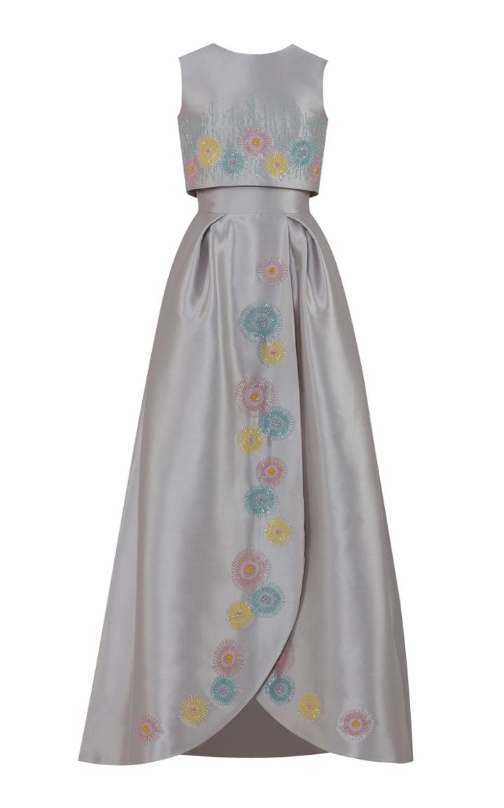 Rami Al Ali Floor-length Tulip Gown With Multi-color Embroidery