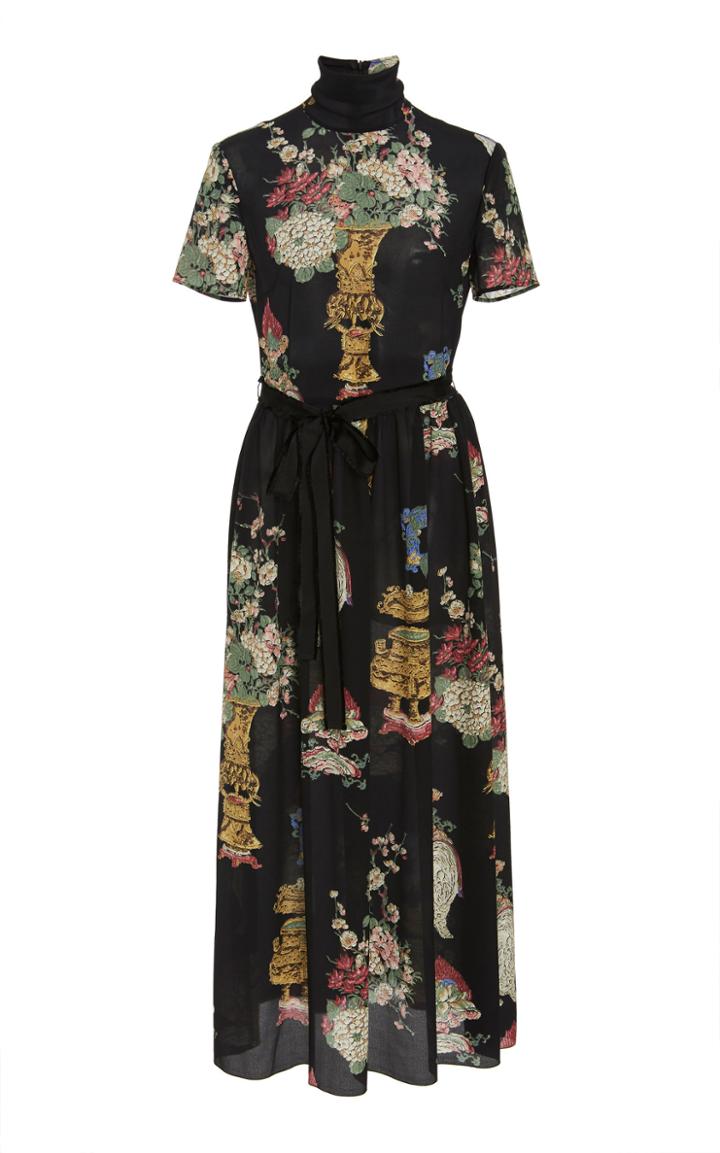 Red Valentino Printed Belted Silk Dress