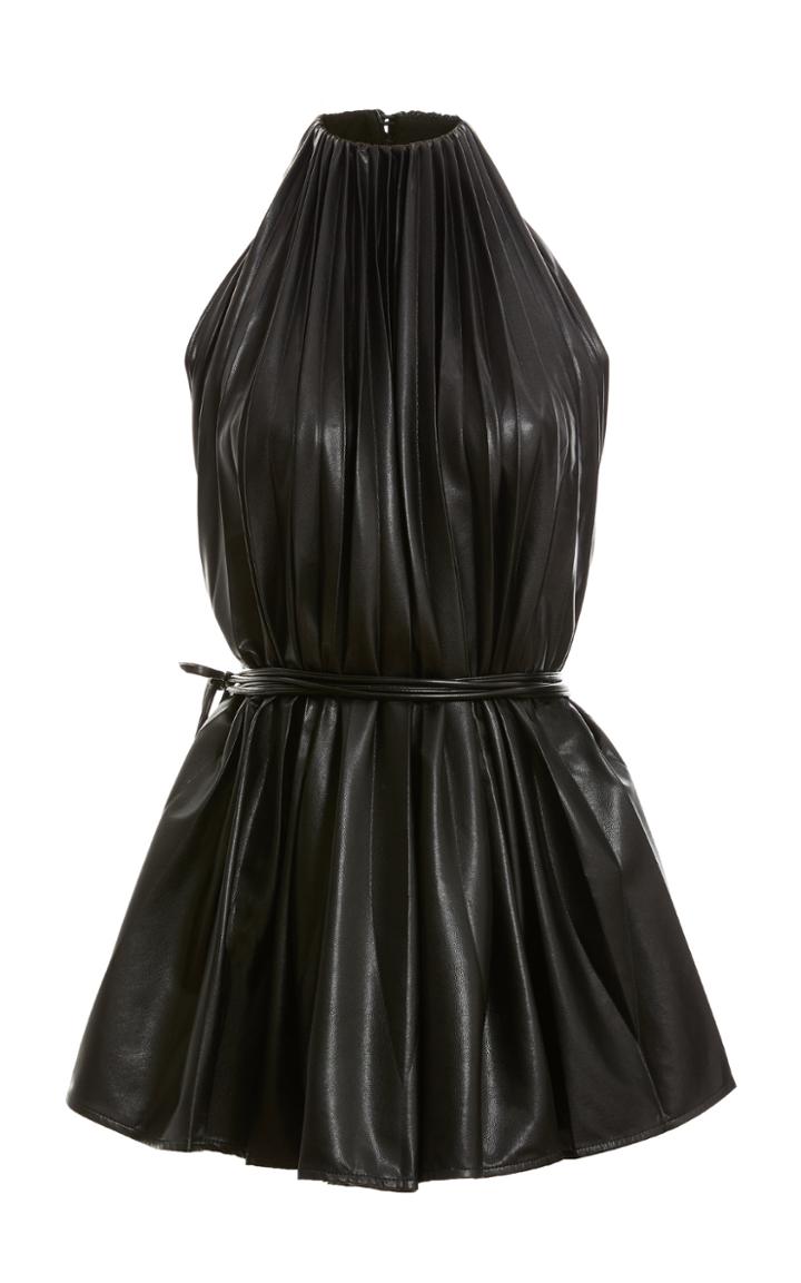 Ellery Pleated Vegan Leather Halter Top
