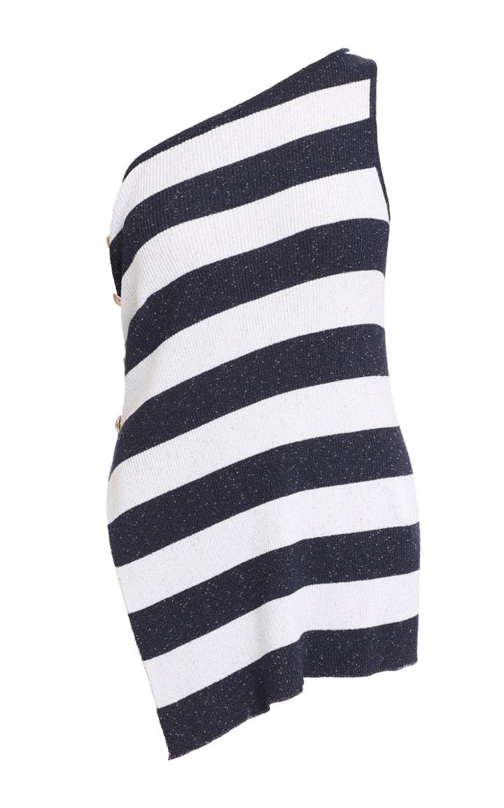 Balmain Button-trim One-shoulder Knit Top